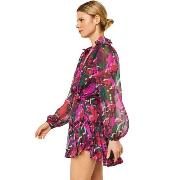 Misa Los Angeles Lorena Dress Holiday Sparkle Small Long Sleeve Tiered‎ Mini EUC - Picture 9 of 16